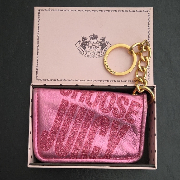 Juicy Couture Accessories - Juicy Couture Metallic Pink 'Choose Juicy' Key & Card Holder with Gold Hardware